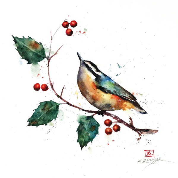 Dean Crouser: Nuthatch and Holly by Dean Crouser