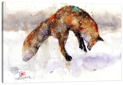 Jumping Fox Canvas Art Print - Snow Art