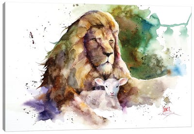 Lion and Lamb Canvas Art Print - Farm Animal Art