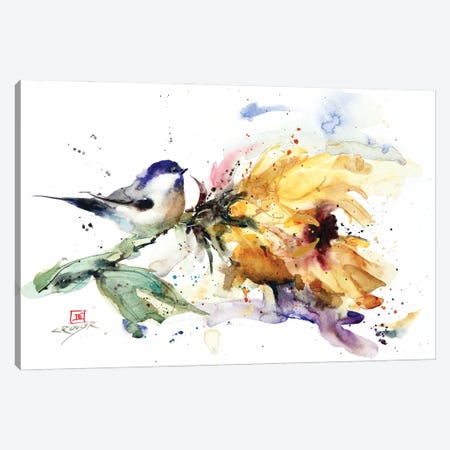 Chickadee and Sunflower Canvas Print #DCR207} by Dean Crouser Canvas Art