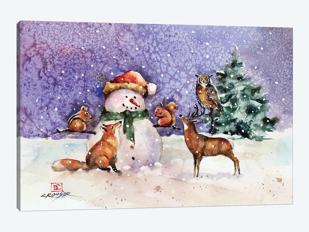 Snowman And Woodland Creatures by Dean Crouser 1-piece Canvas Print
