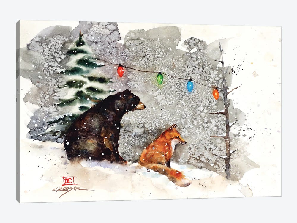 Fox, Bear And Lights by Dean Crouser 1-piece Canvas Artwork