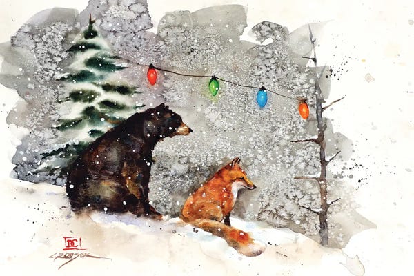 Rustic Winter: Fox, Bear And Lights by Dean Crouser