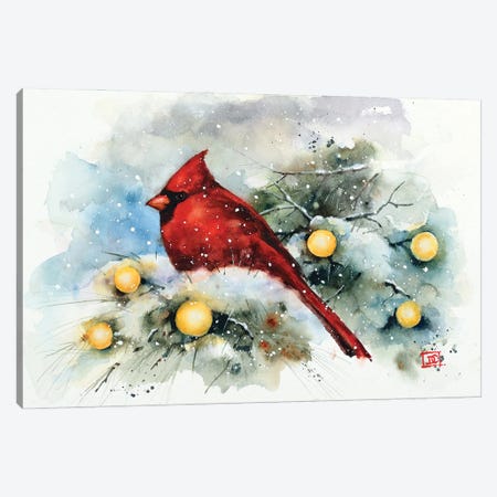 Cardinal And Lights Canvas Print #DCR215} by Dean Crouser Art Print