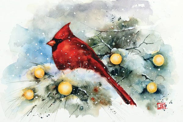 Rustic Winter: Cardinal And Lights by Dean Crouser
