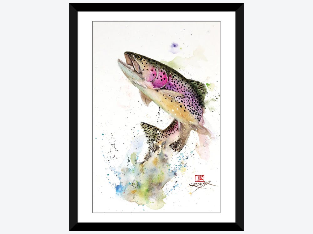 Framed Poster Prints - Jumping Rainbow Trout by Dean Crouser ( Animals > Sea Life > Fish > Trout art) - 32x24x1