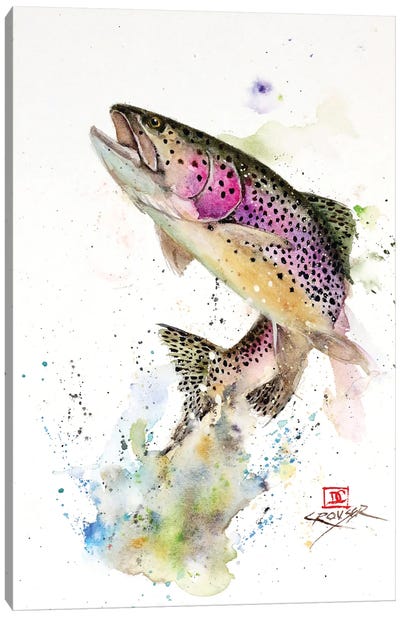 Jumping Rainbow Trout Canvas Art Print - Cabin & Lodge Décor