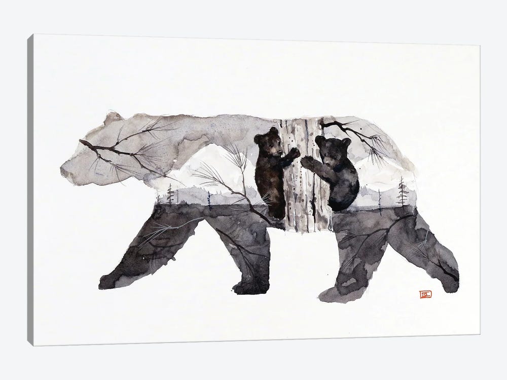 Mama Bear & Cubs by Dean Crouser 1-piece Canvas Print