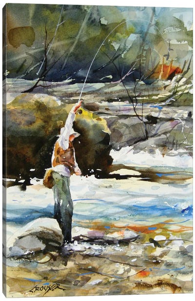 In The Fast Water Canvas Art Print - Fishing Art