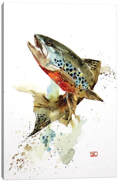 Jumping Brown Trout Canvas Art Print - Trout Art