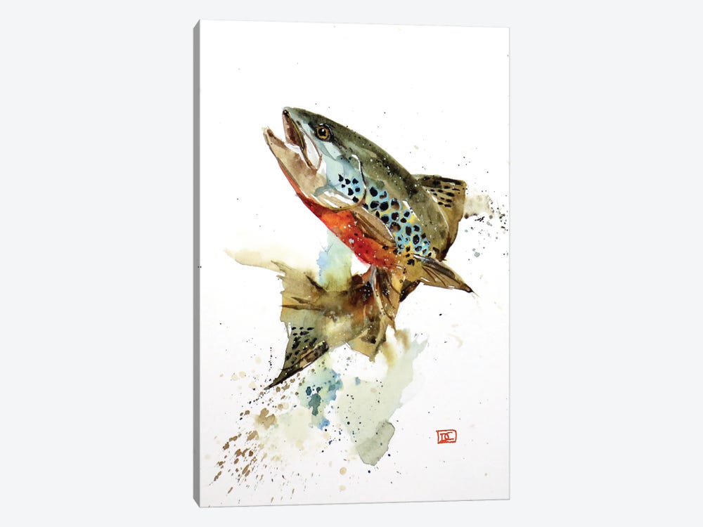 Jumping Brown Trout by Dean Crouser 1-piece Canvas Print