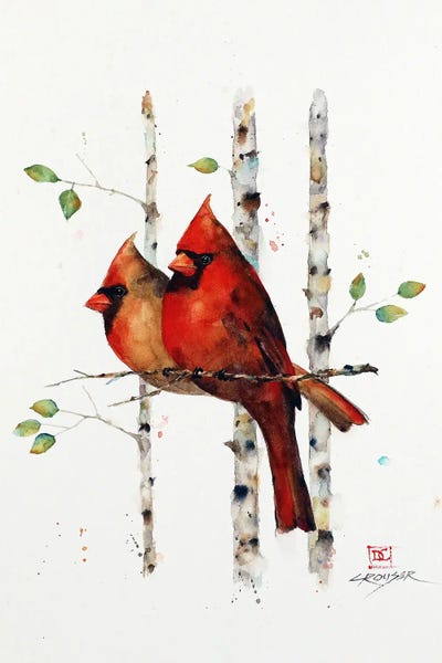Birch Trees: Cardinals In Birch by Dean Crouser