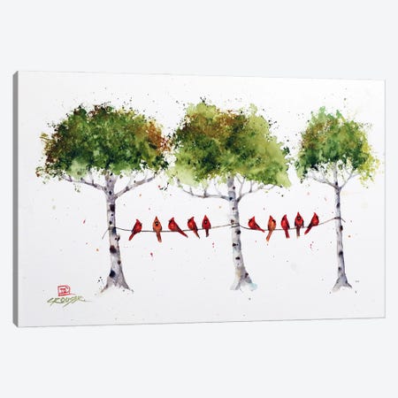Cardinals In The Trees Canvas Print #DCR247} by Dean Crouser Canvas Wall Art