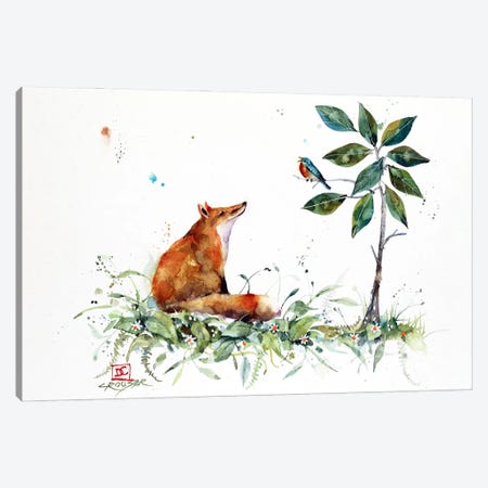 Fox And Bluebird Canvas Print #DCR250} by Dean Crouser Canvas Wall Art