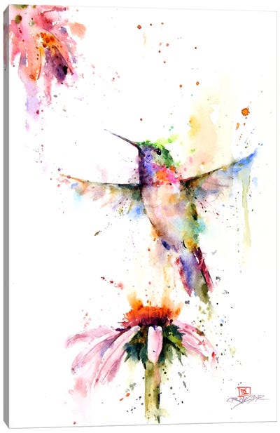 Between the Flowers Canvas Art Print - Hummingbird Art