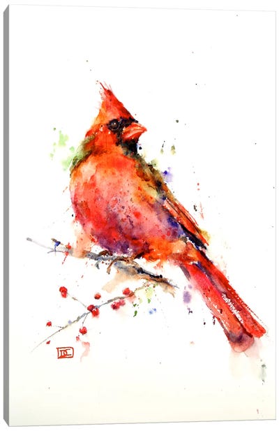 Red Bird Canvas Art Print - Wildlife Art