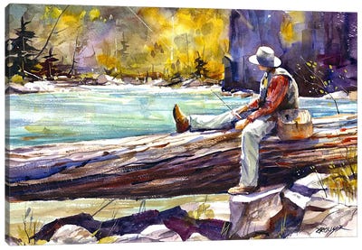 Fishing Time Canvas Art Print - Rustic Décor