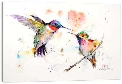 Hummingbirds Canvas Art Print - Watercolor Art