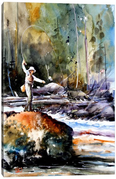 Fly Fishing Retro Style Picture 5 Panel Canvas Print Wall Art Poster Home  Decor