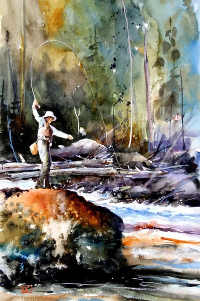 Intricate Watercolors: Fishing in the Wild by Dean Crouser