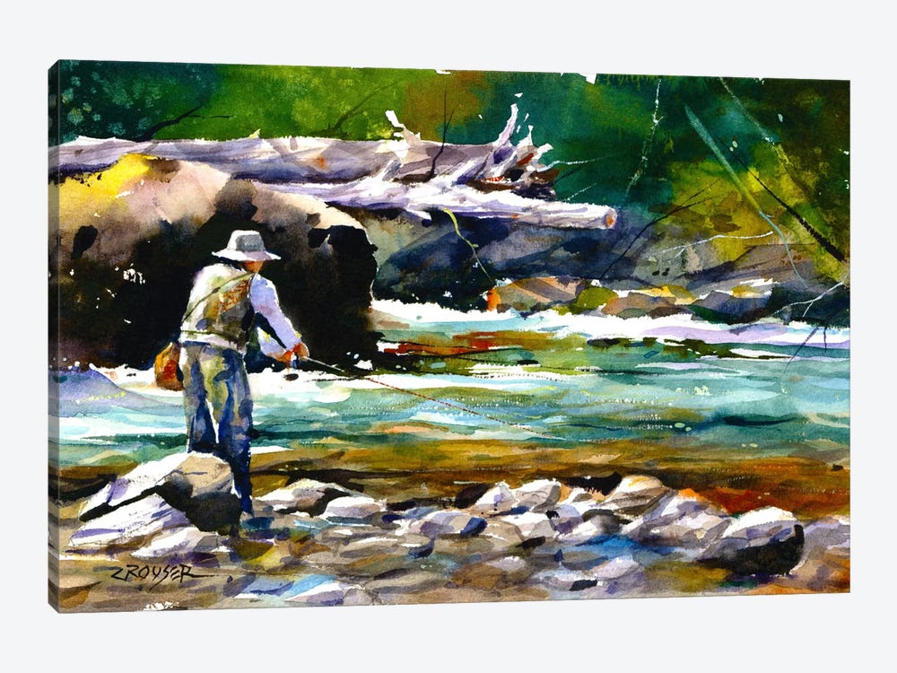 FLY FISHING Watercolor Print, Fish Art Painting by Dean Crouser