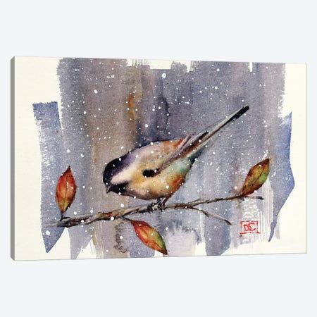 Chickadee Snow Canvas Print #DCR89} by Dean Crouser Art Print