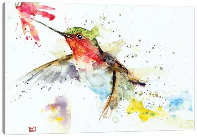 Hummer & Flower Canvas Art Print - Hummingbird Art