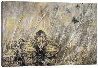 Butterflies Migration I Canvas Art Print - Black, White & Yellow Art