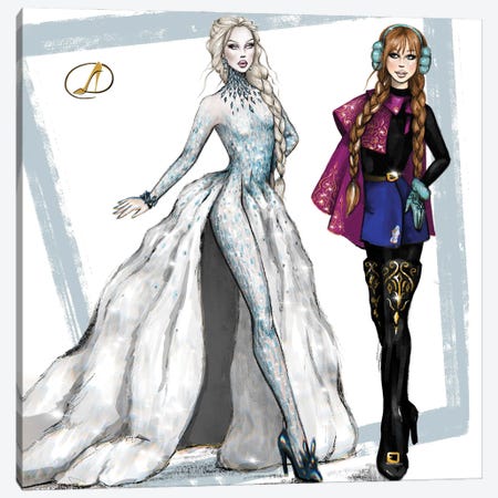 Frozen - Anna And Elsa - Fashion Canvas Print #DCV14} by Danilo Cerovic Art Print