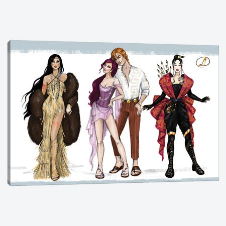 Pocahontas, Mulan, Hercules And Meg Canvas Print #DCV28} by Danilo Cerovic Canvas Print