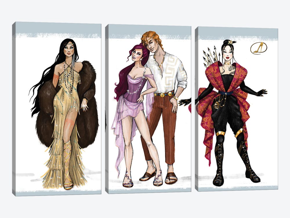 Pocahontas, Mulan, Hercules And Meg by Danilo Cerovic 3-piece Canvas Art