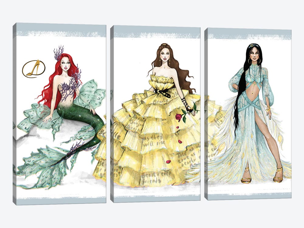 Ariel, Belle, Jasmine by Danilo Cerovic 3-piece Canvas Art Print