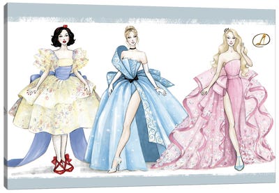 Snow White, Cinderella, Aurora Canvas Art Print - Cinderella