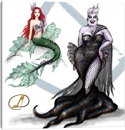Ursula And Ariel Canvas Art Print - The Little Mermaid