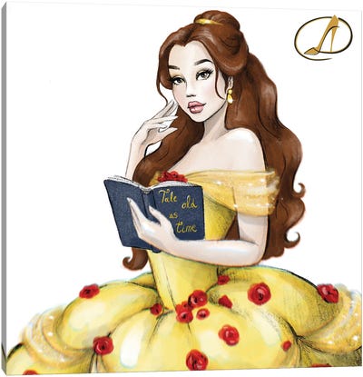 Belle With A Book Canvas Art Print - Belle