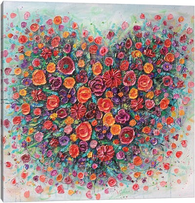 Blossoming Floral Heart Canvas Art Print - Heart Art