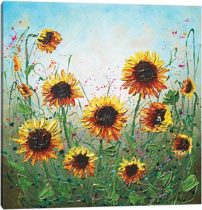 Blossoming Sunflowers Canvas Art Print - Field, Grassland & Meadow Art