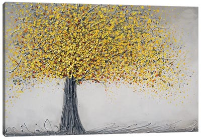 Happy Yellow Tree Canvas Art Print - Gray & Yellow Art