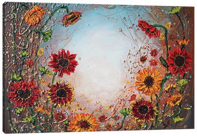 Autumn Sunflowers Canvas Art Print - Field, Grassland & Meadow Art
