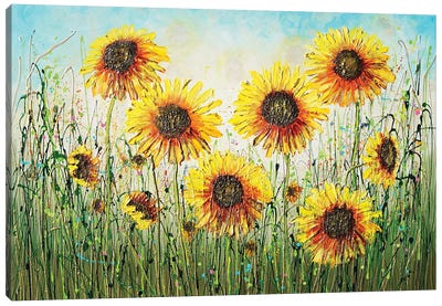 Sunflowers Basking In The Sun Canvas Art Print - Amanda Dagg