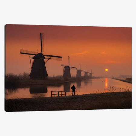 Sunset Windmill Canvas Print #DDJ23} by Dick van Duijn Canvas Wall Art