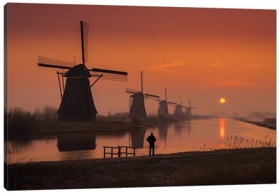 Sunset Windmill Canvas Art Print - Dick van Duijn