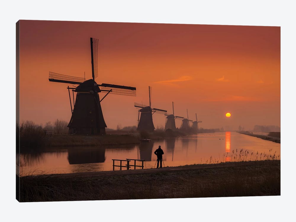 Sunset Windmill by Dick van Duijn 1-piece Canvas Wall Art