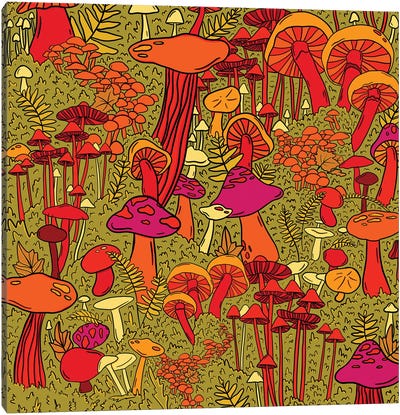 Mushrooms In The Forest Canvas Art Print - Doodle By Meg