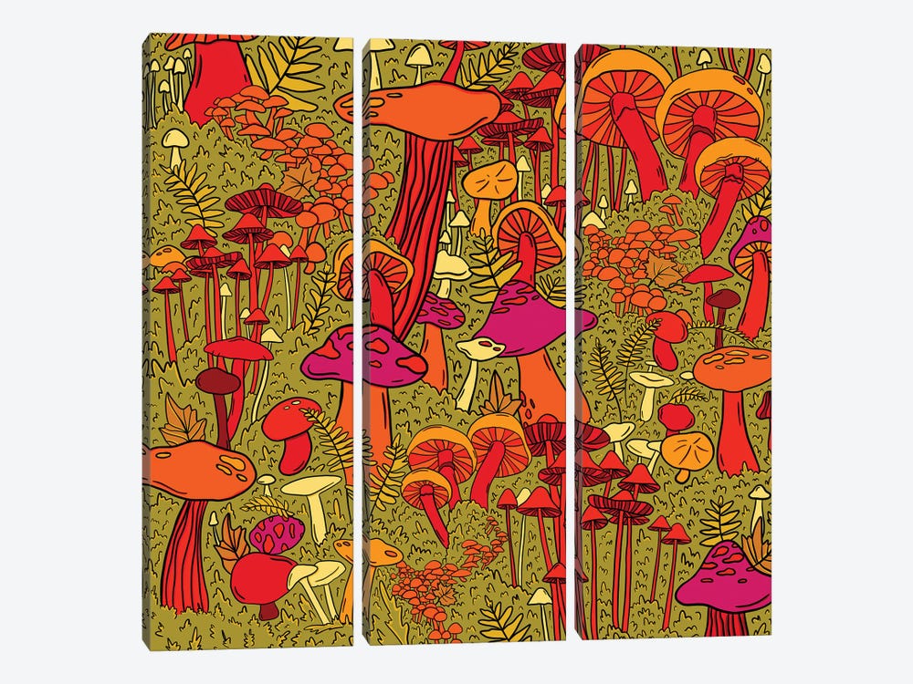 Mushrooms In The Forest by Doodle By Meg 3-piece Art Print