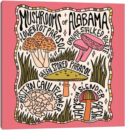 Mushrooms Of Alabama Canvas Art Print - Alabama Art