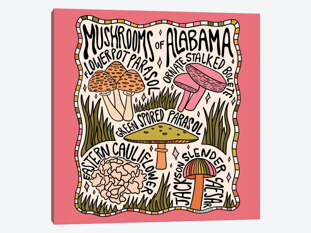 Mushrooms Of Alabama by Doodle By Meg 1-piece Canvas Art