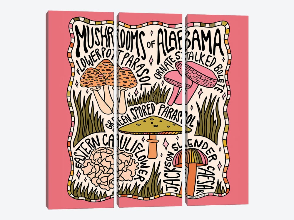 Mushrooms Of Alabama by Doodle By Meg 3-piece Canvas Wall Art