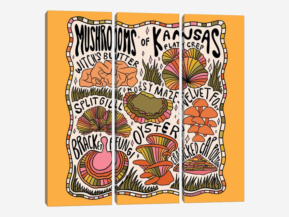 Mushrooms Of Kansas by Doodle By Meg 3-piece Canvas Print