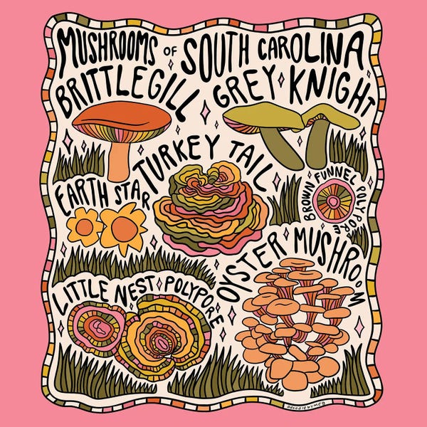 Psychedelic: Mushrooms Of South Carolina by Doodle By Meg